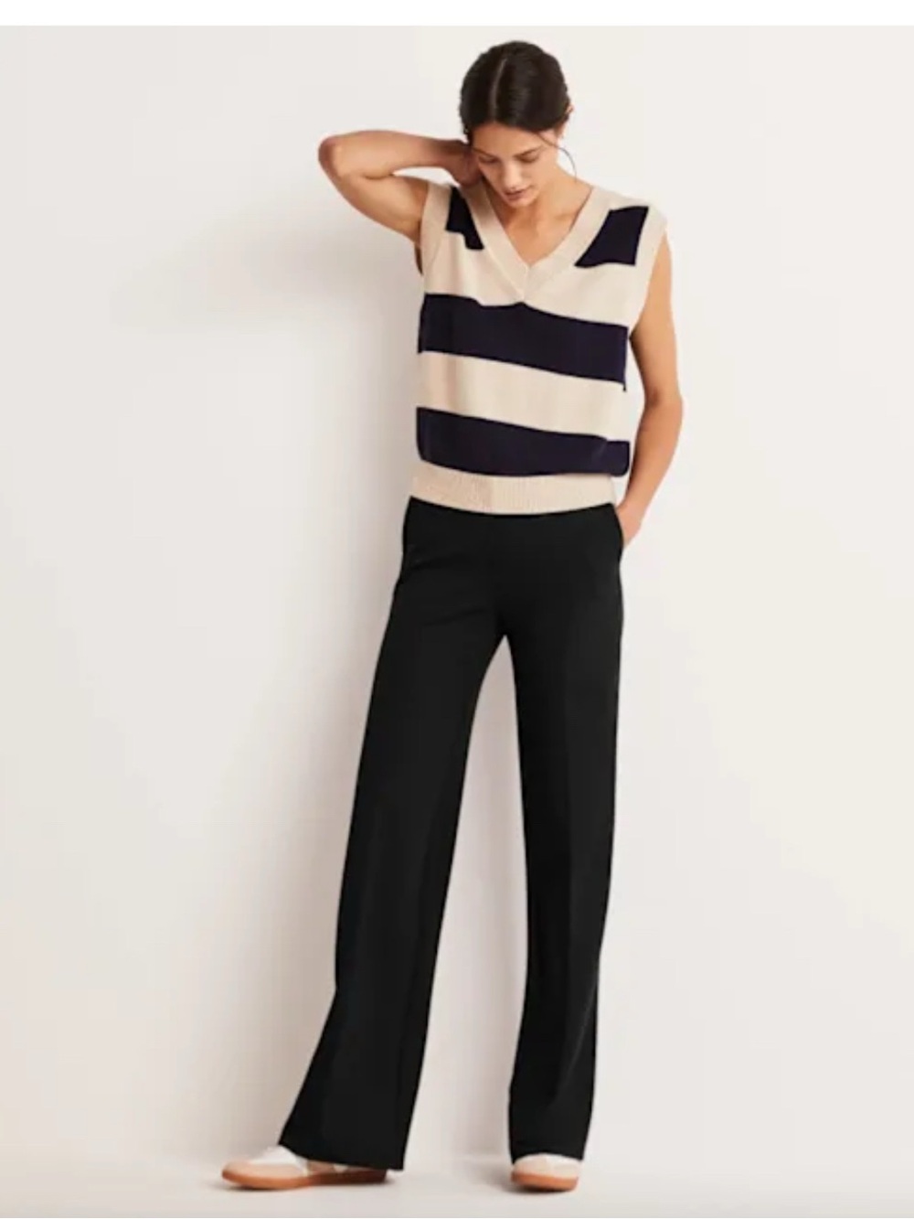 Boden Black Wide-Leg Trousers Westbourne Jersey Pants